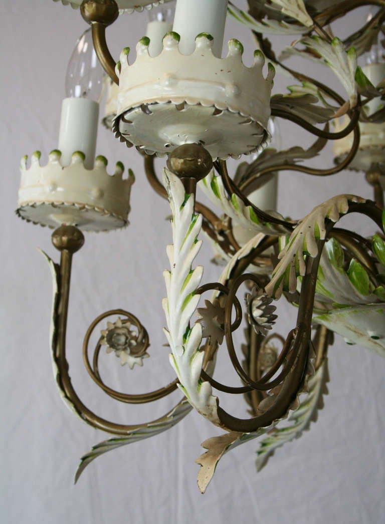 Large Italian Tole Chandelier In Good Condition In Palm Springs, CA