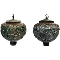 Pair of Antique Japanese Bronze Lanterns