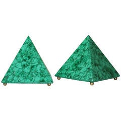 Rare Pair of Malachite Pyramids