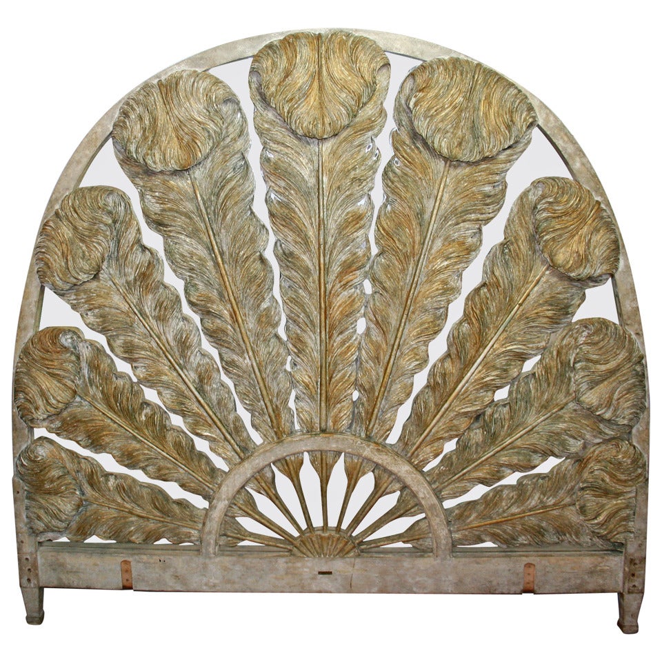 Prince of Wales Feather Carved Parcel Gilt & Mirrored Headboard