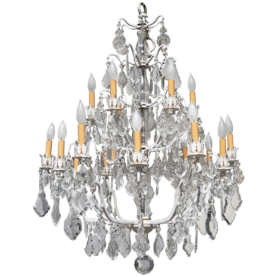 Unique Crystal Chandelier on a White Painted Frame For Sale