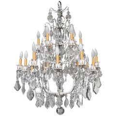 Vintage Unique Crystal Chandelier on a White Painted Frame