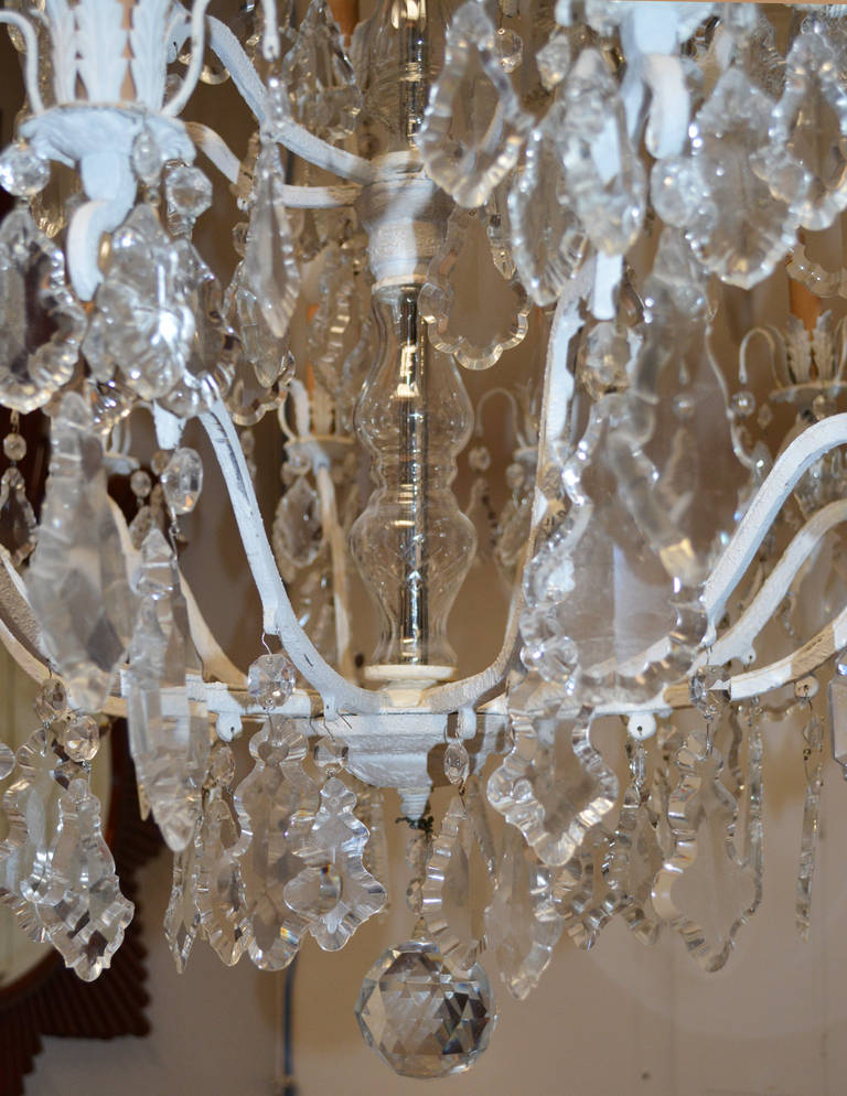 Unique Crystal Chandelier on a White Painted Frame In Good Condition For Sale In Palm Springs, CA