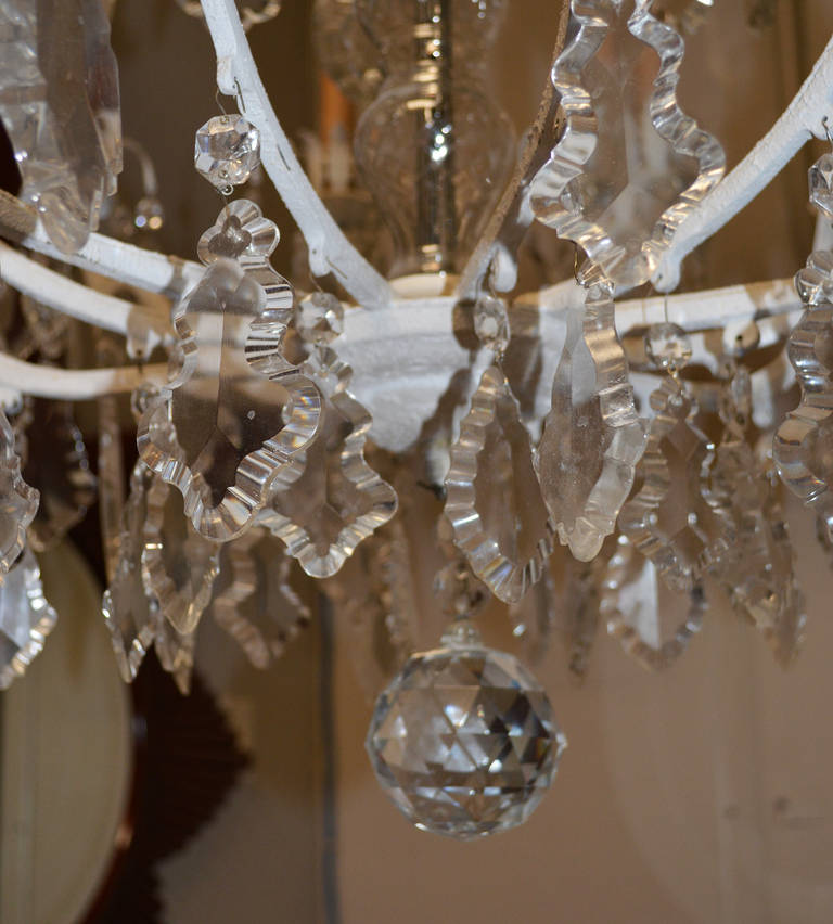 Mid-20th Century Unique Crystal Chandelier on a White Painted Frame For Sale