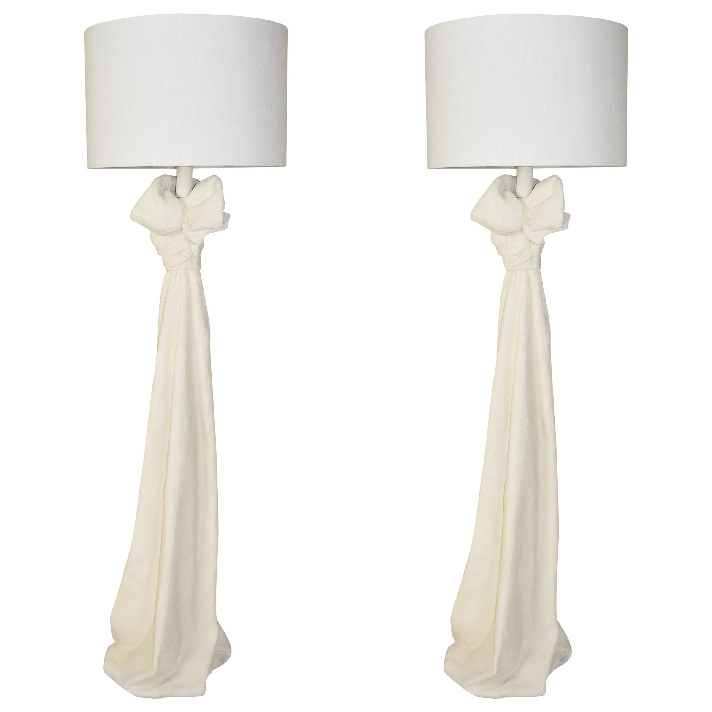 Pair of Draped Plaster Floor Lamps in the manner of John Dickinson