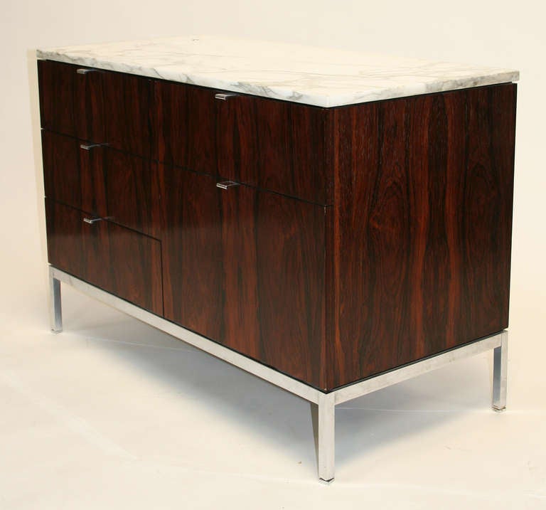 Florence Knoll Executive Rosewood and Marble Cabinet In Excellent Condition In Palm Springs, CA