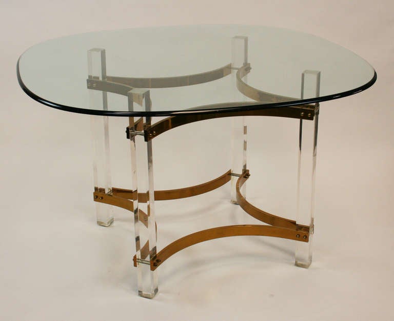 Mid-Century Modern Lucite and Brass Dining Table by Charles Hollis Jones