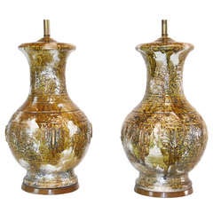 Pair of Monumental Drip Glaze Ceramic Lamps 9