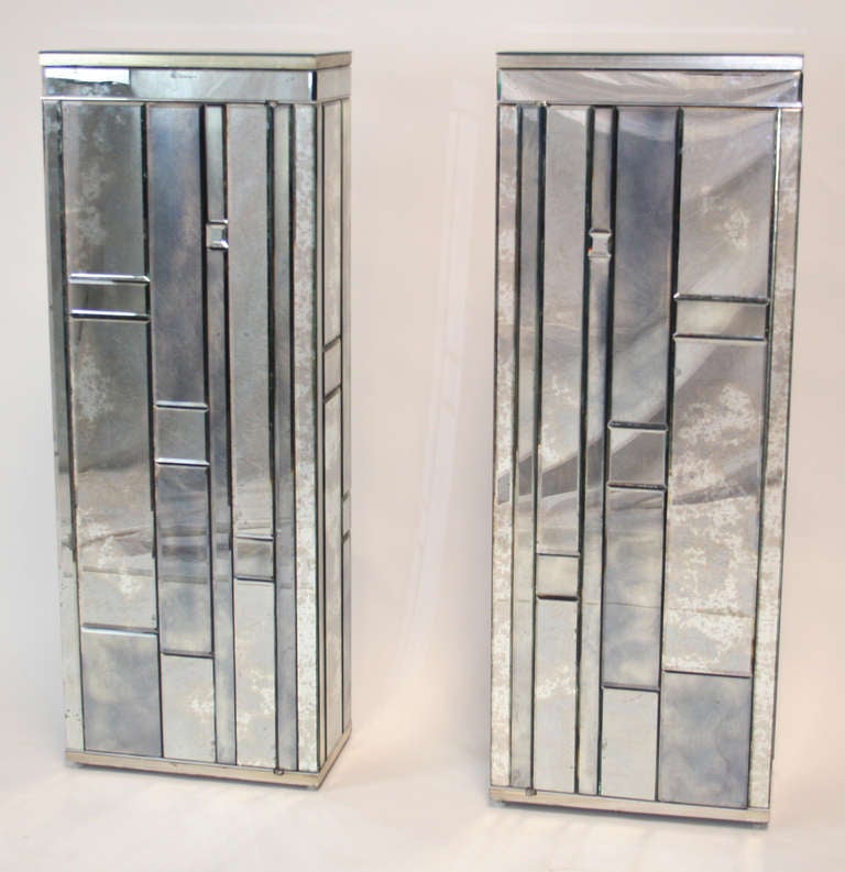 Modern Pair of Beveled Mirror Side Cabinets For Sale