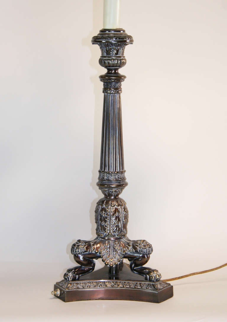 Neoclassical Billy Haines Style Silverplate Candlestick Lamp For Sale