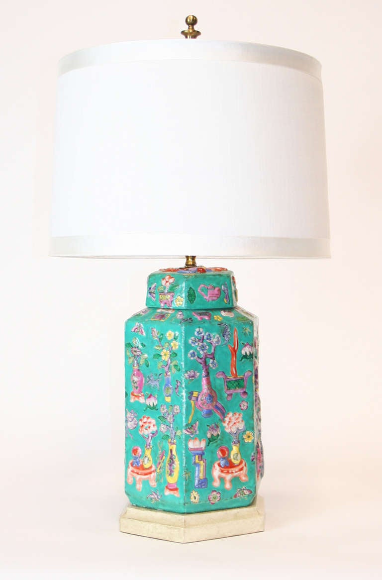 Chinese Porcelain Hexagonal Lamp