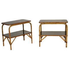 Pair of 1940's Rattan Side Tables
