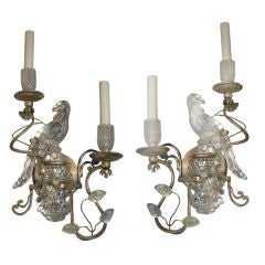 Pair of Crystal and Antiqued Silver Two Light Sconces