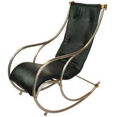 Jansen Style Steel and Brass Campaign Rocking Chair 4