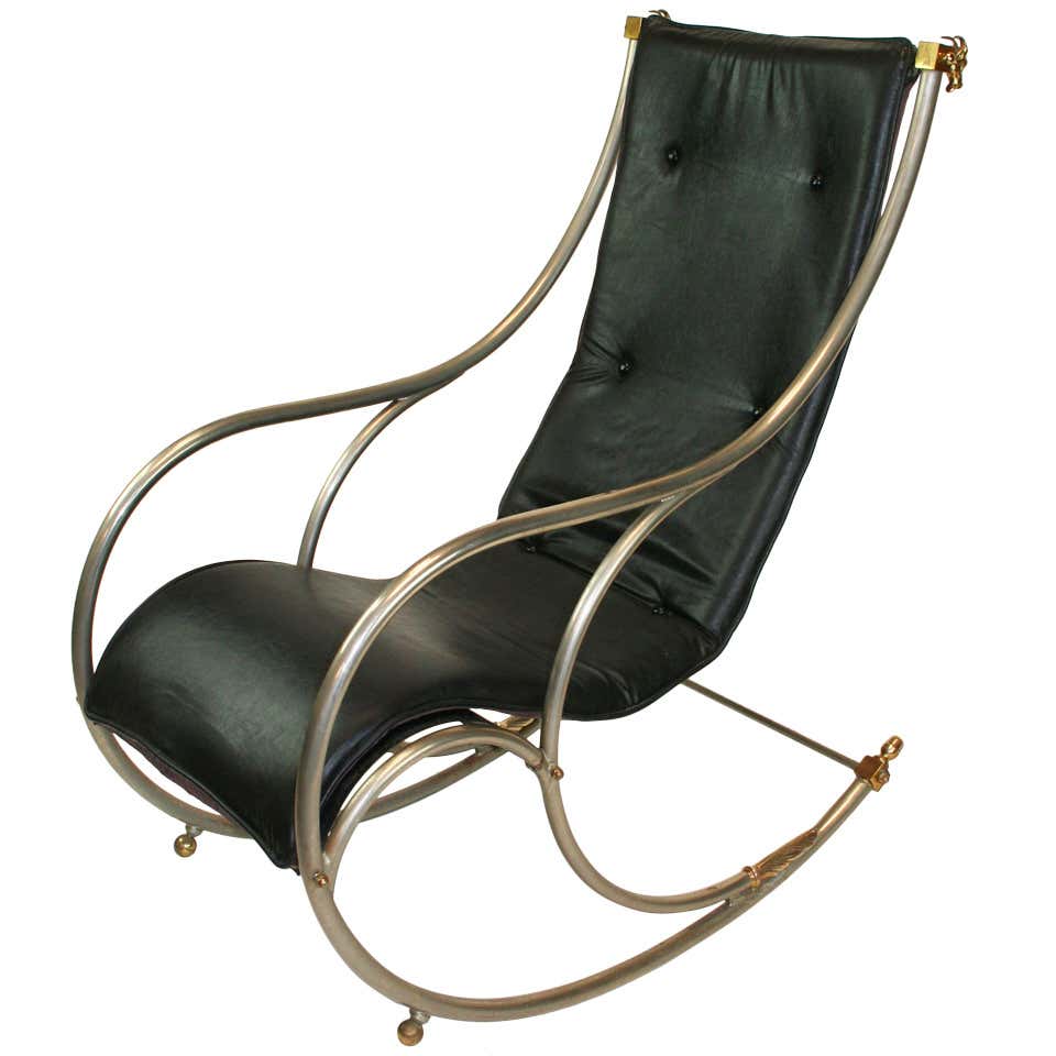 Jansen Style Steel and Brass Campaign Rocking Chair at 1stDibs | steel ...