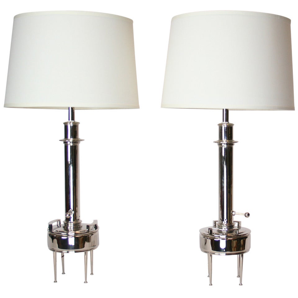 Pair of Nickel Plated 1950's Lamps For Sale