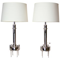 Vintage Pair of Nickel Plated 1950's Lamps