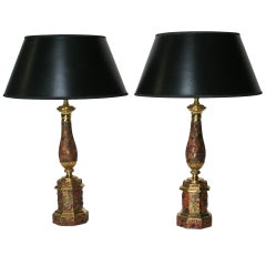 Pair of 19th C. French Faux Marble Tole Lamps