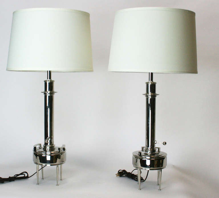 Pair of Nickel Plated 1950's Lamps In Good Condition For Sale In Palm Springs, CA