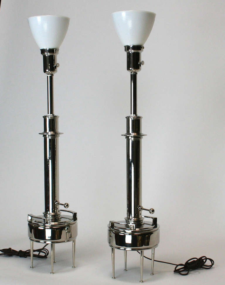 American Pair of Nickel Plated 1950's Lamps For Sale