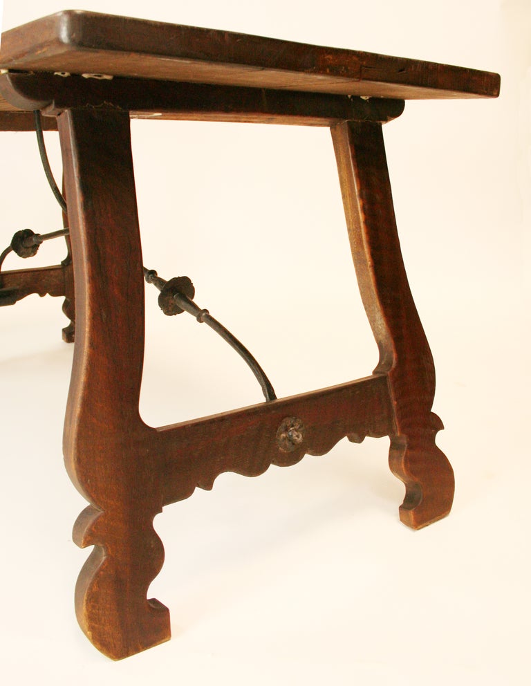 Baroque Spanish Walnut and Iron Trestle Table For Sale