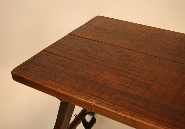 Spanish Walnut and Iron Trestle Table For Sale 1