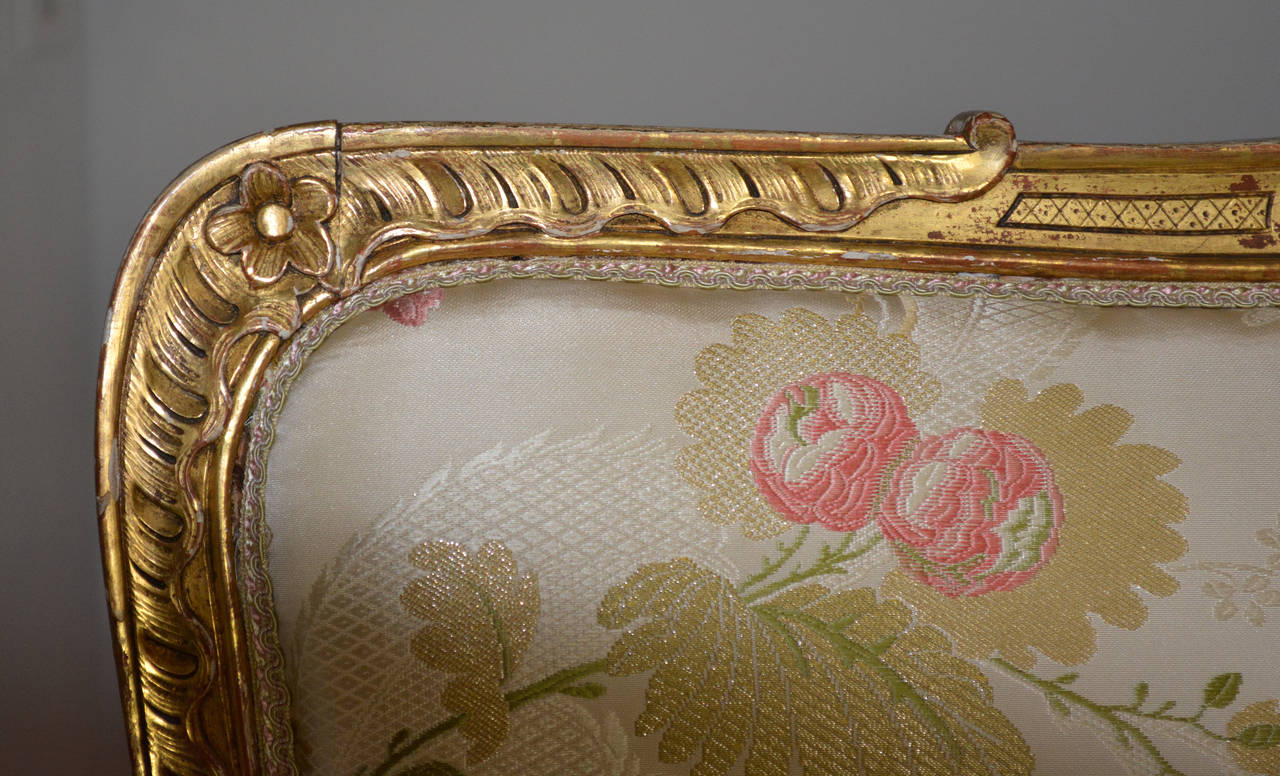Hand-Carved Louis XV Style Giltwood Antique Settee, 19th Century