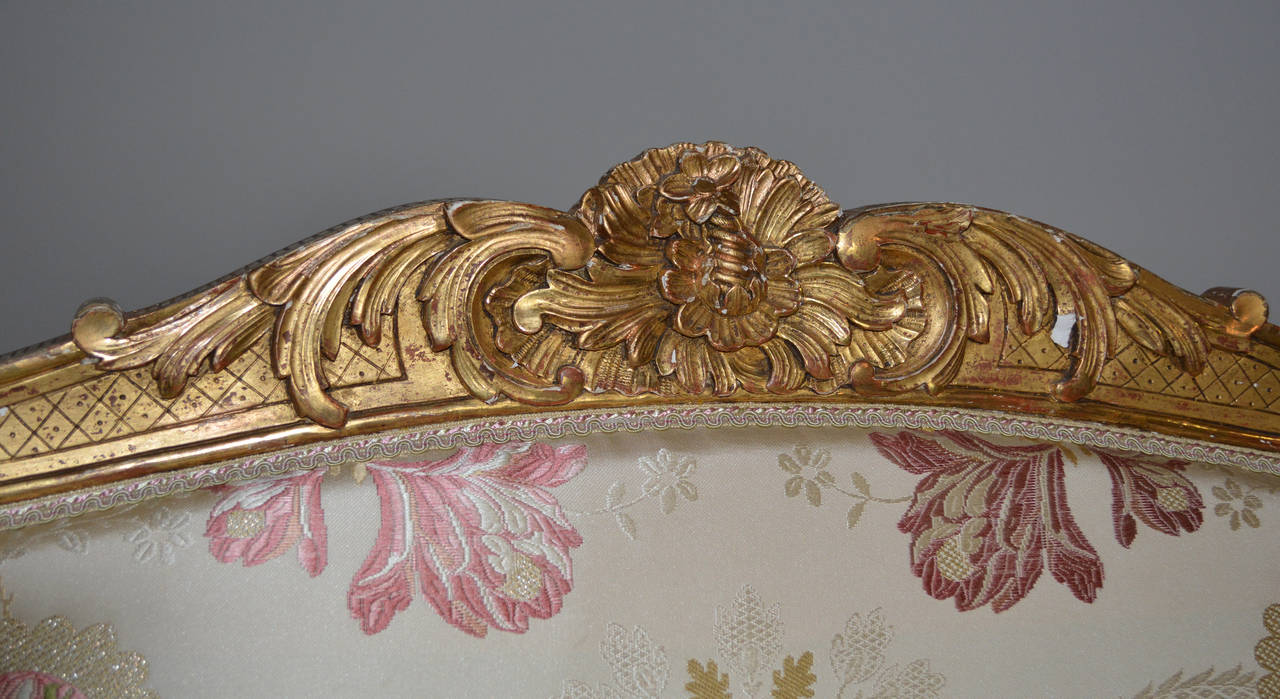 Louis XV Style Giltwood Antique Settee, 19th Century In Good Condition In Palm Springs, CA