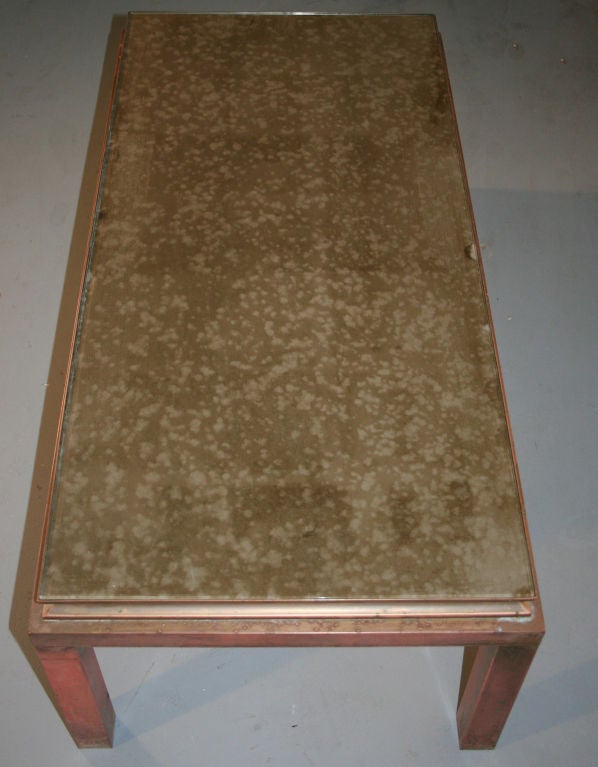 Mid-20th Century French Bronze Cocktail Table with Brass Accents and Mirrored Top For Sale