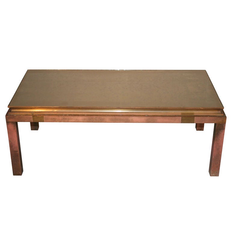 French Bronze Cocktail Table with Brass Accents and Mirrored Top