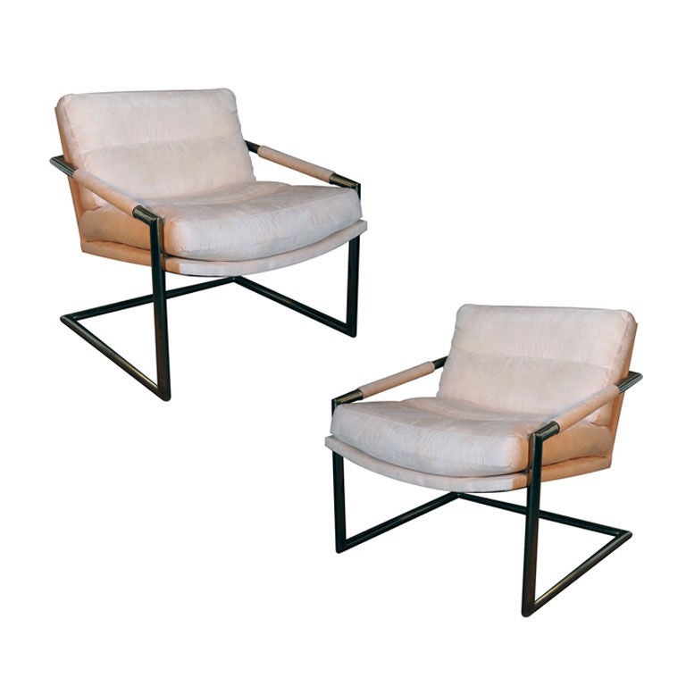 Pair of Metal Frame Lounge Chairs at 1stDibs