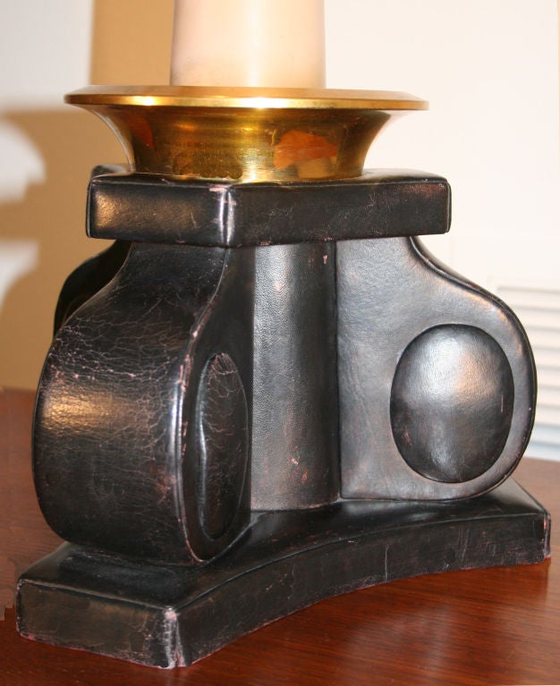 French Bronze and Leather Lamp by Etienne Kohlmann For Sale