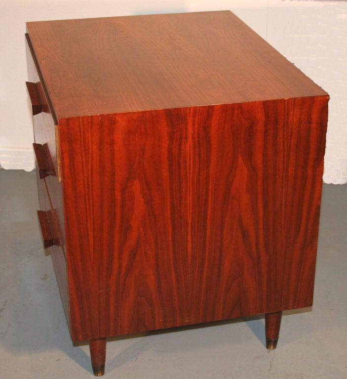 Pair of Mid-Century Modern Walnut Three Drawer Nightstands For Sale at