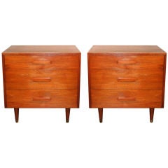 Pair of Mid-Century Modern Walnut Three Drawer Nightstands 12