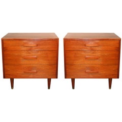 Pair of Mid-Century Modern Walnut Three Drawer Nightstands