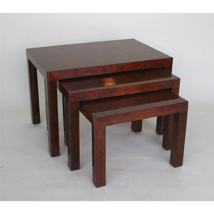 Milo Baughman MidCentury Modern Burl Nesting Tables For Sale at 1stdibs