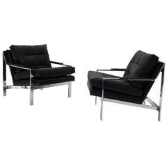 Paar Lounge-Stühle aus schwarzem Leder und Chrom