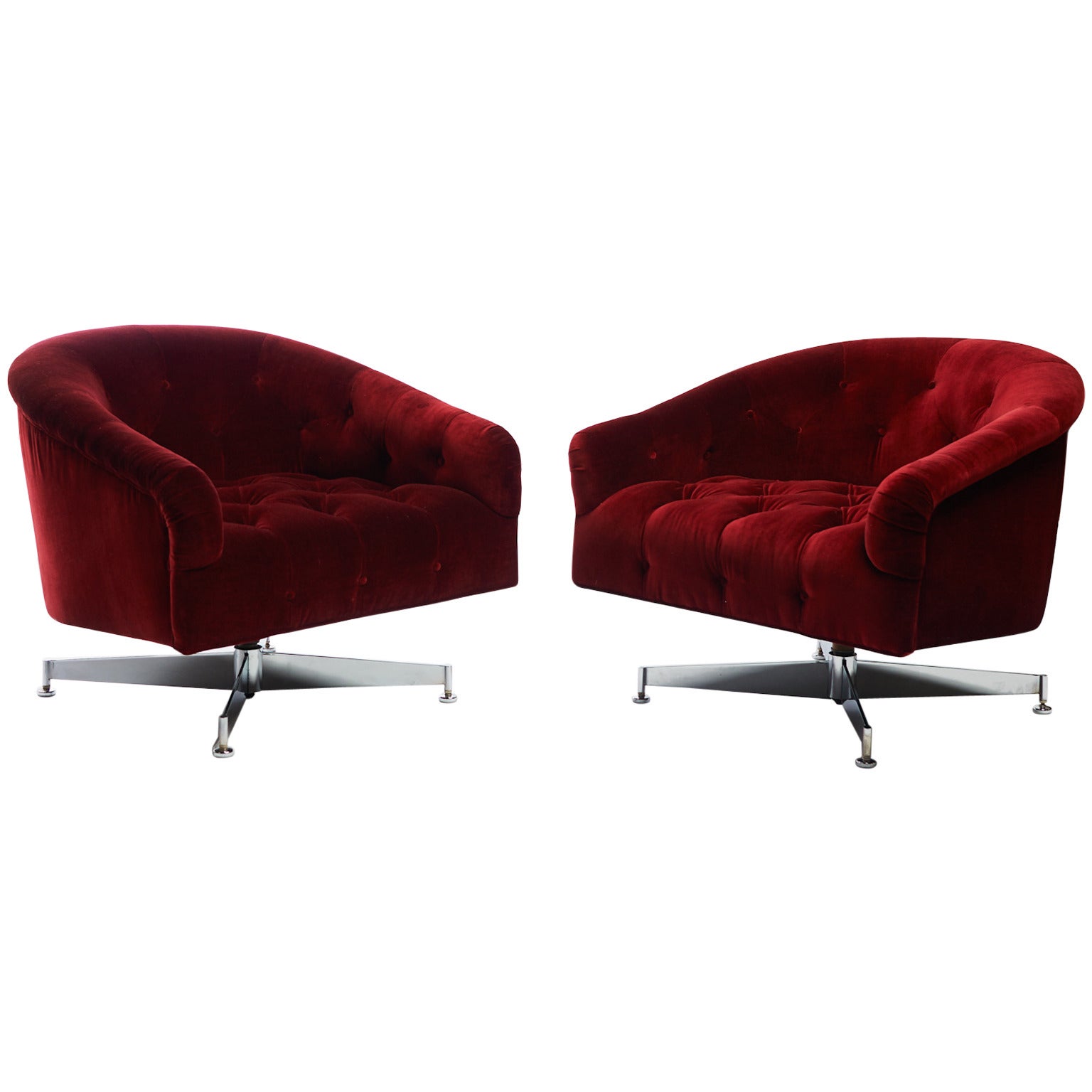 Pair of Ward Bennett Tufted Lounge Chairs