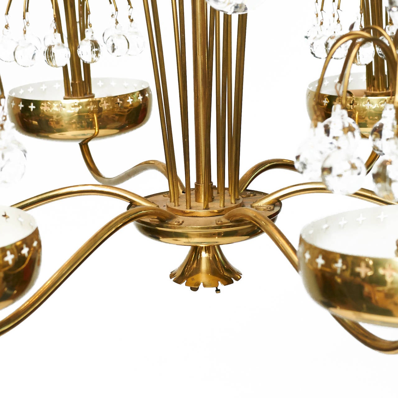 Brass and Glass Chandelier by Paavo Tynell In Good Condition In San Francisco, CA