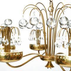 Brass and Glass Chandelier by Paavo Tynell