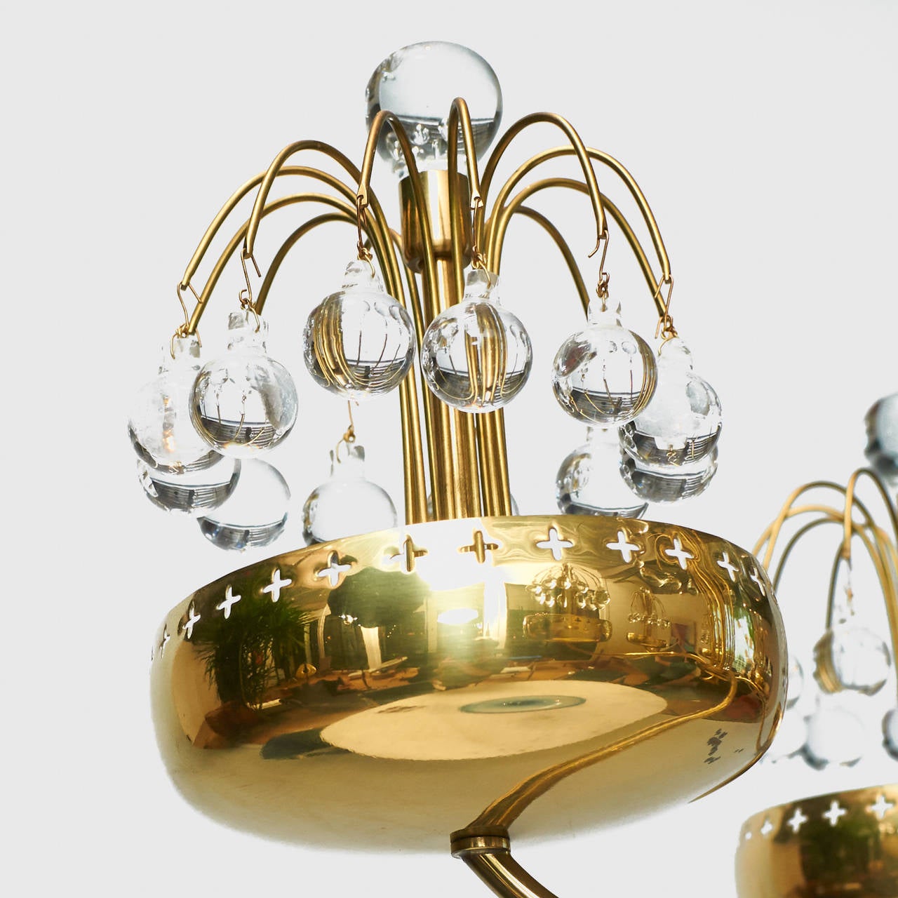 Mid-Century Modern Brass and Glass Chandelier by Paavo Tynell