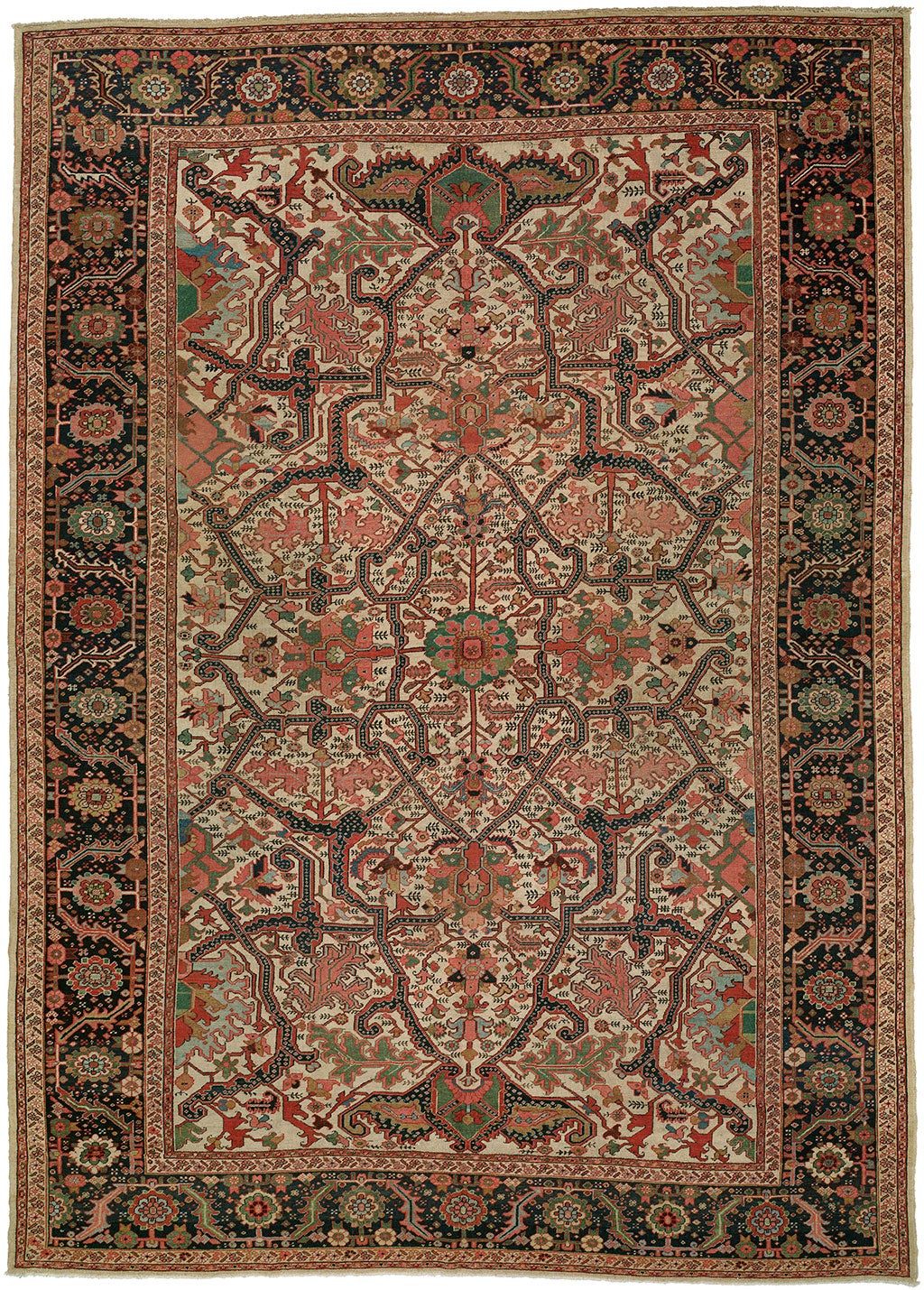 Ivory Field Antique Heriz Serapi Rug For Sale