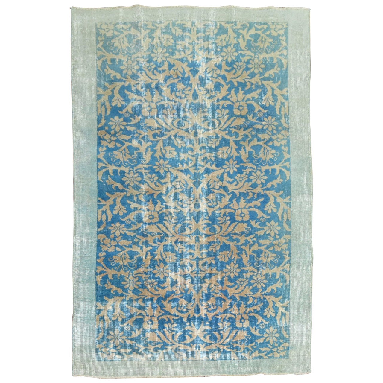 Türkischer Vintage-Teppich in Türkis im Angebot