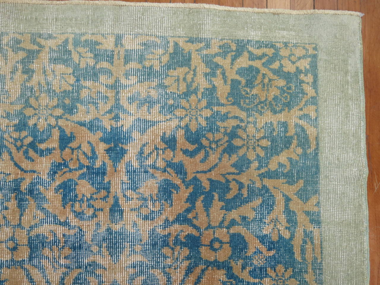 Türkischer Vintage-Teppich in Türkis im Zustand „Relativ gut“ im Angebot in New York, NY