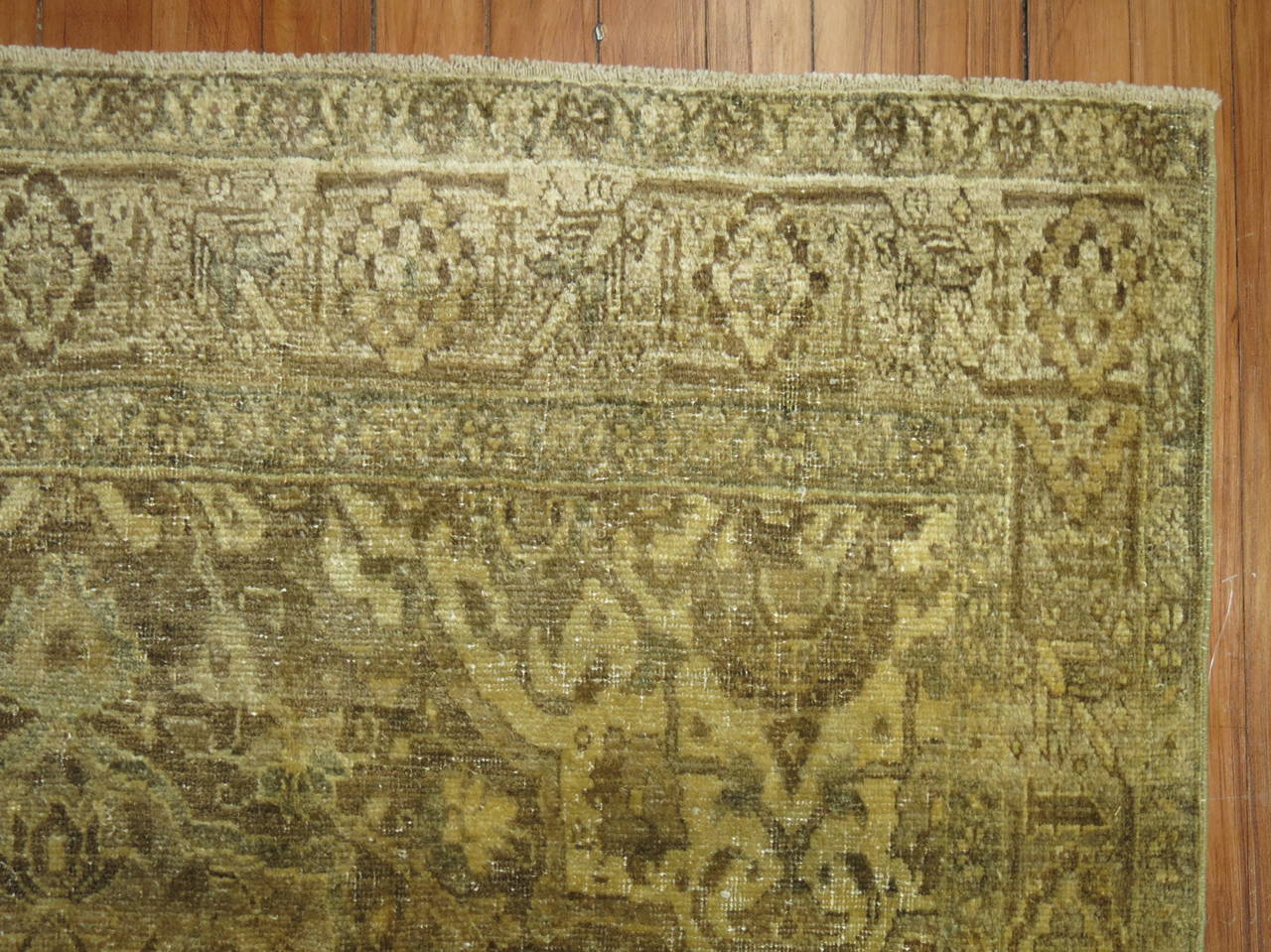 Hand-Woven Zabihi Collection Brown Gold Antique Persian Tabriz Rug For Sale