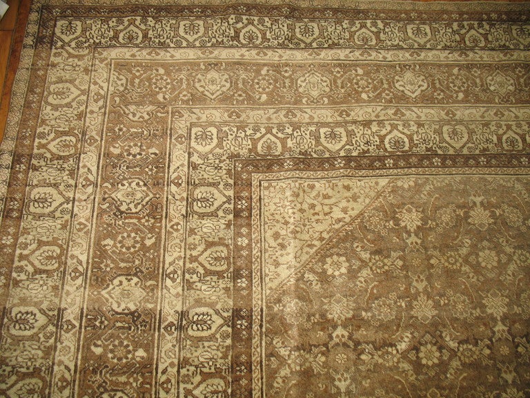 Wool Large Square Brown Persian Tabriz 20th Century Rug For Sale