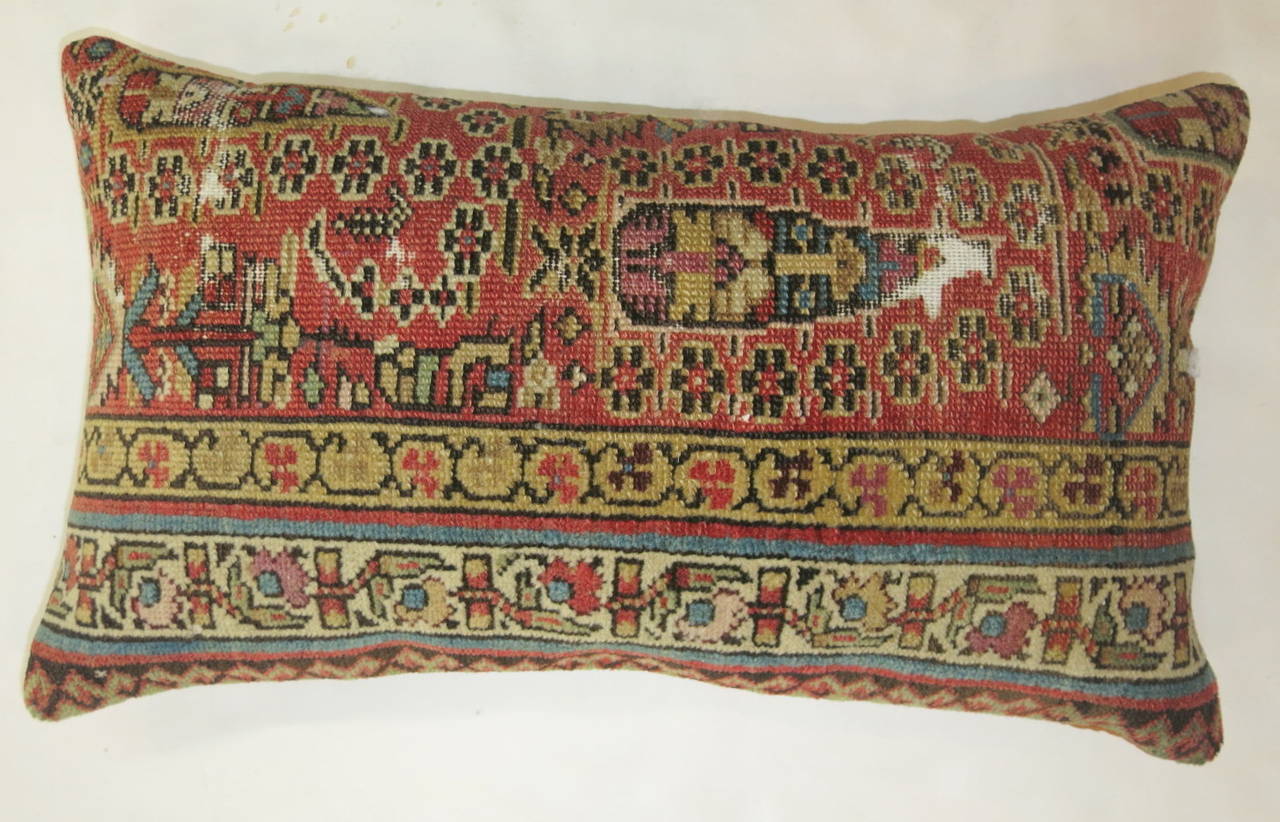 Pillow made from an antique persian malayer rug. . Measures 14'' x 24''