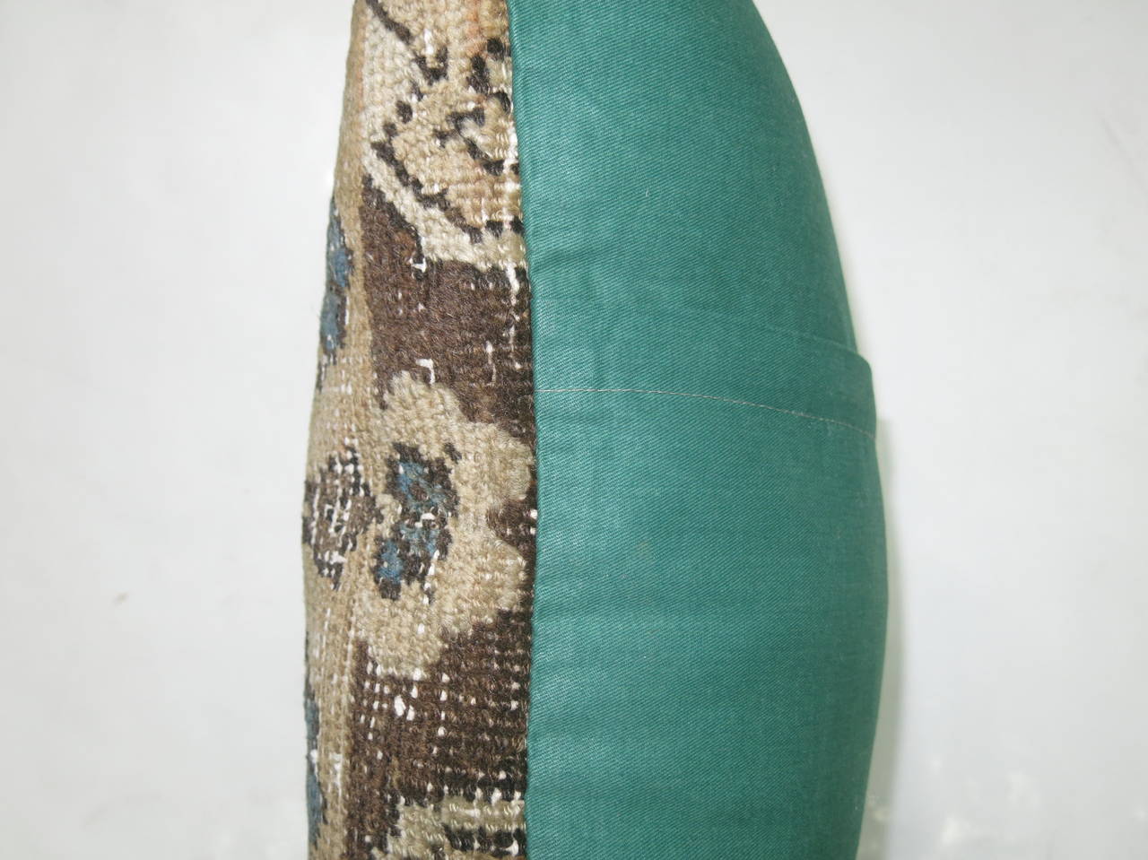 Vintage Persian Rug Pillow with Emerald Green Backing