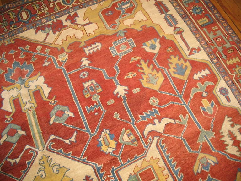 Archaistic Antique Persian Heriz Serapi Rug For Sale