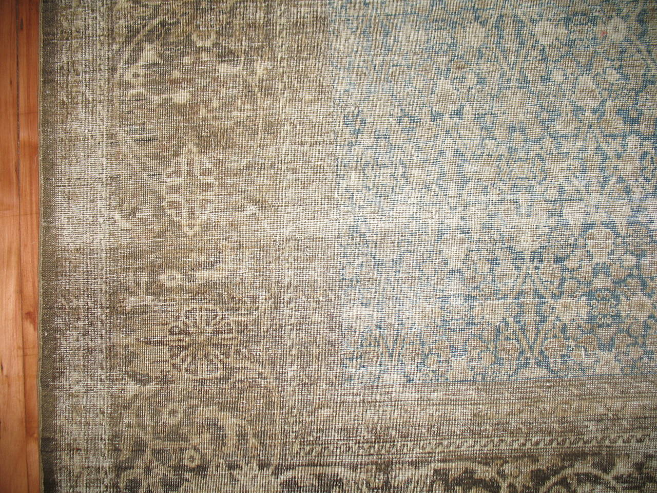 Antique Light Blue Persian Tabriz Rug In Distressed Condition In New York, NY
